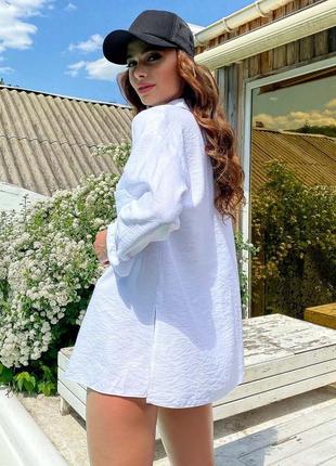 Женская свободная рубашка из коттона. белая  s-m5 фото
