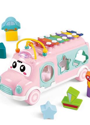 Детская развивающая игра сортер автобус he8019 с ксилофоном (розовый)