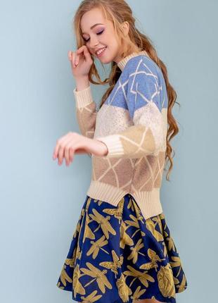 Женский свитер с рисунком из ромбов, в полоску. универсальный размер. серый  s-xl3 фото