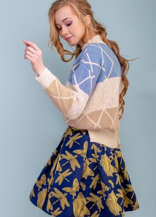 Женский свитер с рисунком из ромбов, в полоску. универсальный размер. серый  s-xl4 фото