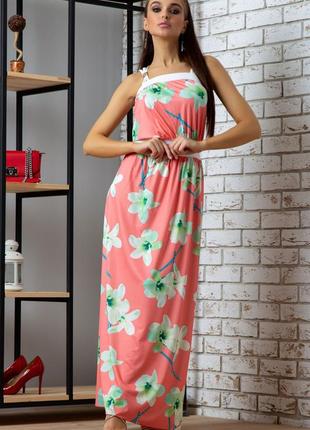 Летнее платье в пол длинное без рукавов с крупным цветочным принтом. розовое s-m3 фото