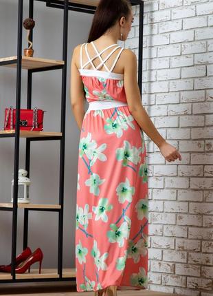 Летнее платье в пол длинное без рукавов с крупным цветочным принтом. розовое s-m2 фото