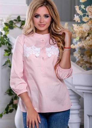 Жіноча сорочка, батник, блузка, вільна з рукавами три чверті та вишивкою. рожева m4 фото