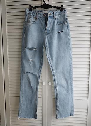 Голубые джинсы zara с разрезами xxs/xs