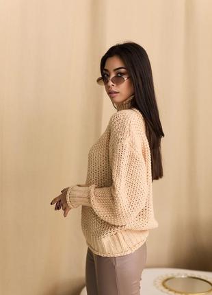 Женский свитер с высокой горловиной. универсальный размер. оверсайз. бежевый un2 фото