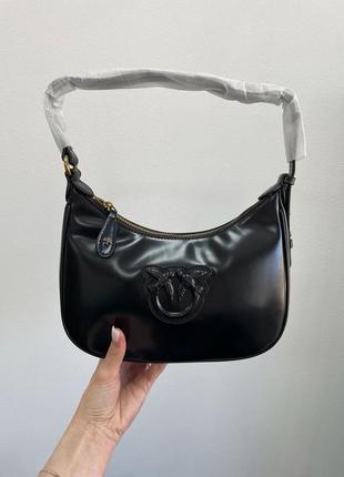 Pinko half moon bag simply black with leather buckle10 фото