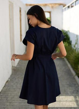 Летнее короткое платье полуприталенного, к низу расклешенного фасона. коттон. синее   s-m4 фото