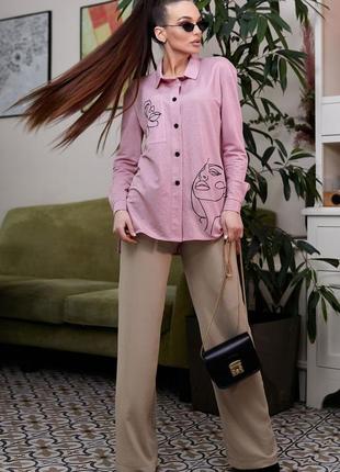Женская рубашка, батник, блузка, свободная с длинными рукавами. свободная. розовая s-m2 фото