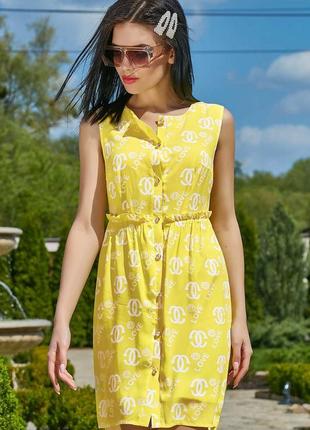Летнее короткое желтое платье мини выше колена без рукавов. короткий сарафан s1 фото