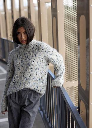 Жіночий светр з стійкою коміром, універсальний розмір. пухнастий. теплий. сірий un5 фото