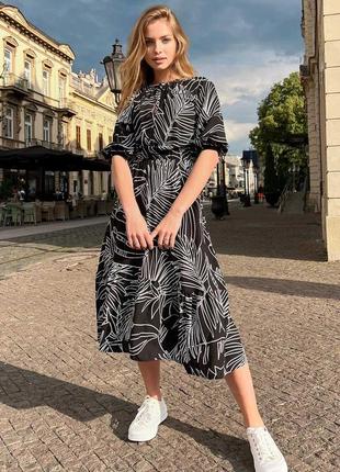 Женское летнее модное платье миди, свободное, с узором. лен. черное s-m7 фото