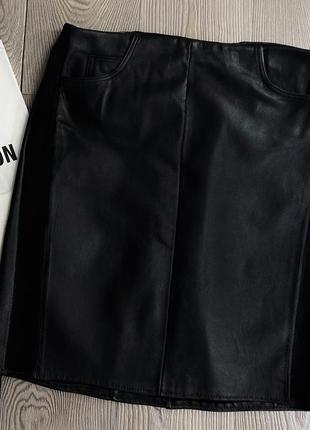 Шикарная кожаная черная юбка миди3 фото