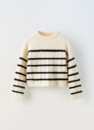 Трикотажний свитер zara смугастий светр zara в’язана кофта в смужку zara на дівчинку 11/12 років бренд zara.1 фото