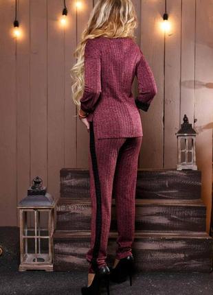 Женский мягкий костюм из трикотажа. кофта с длинными штанами. домашний,городской. бордовый s4 фото
