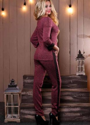 Женский мягкий костюм из трикотажа. кофта с длинными штанами. домашний,городской. бордовый s5 фото
