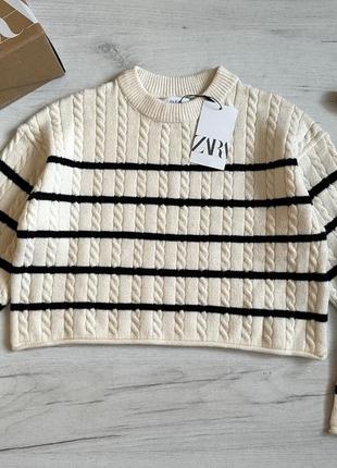 Трикотажний свитер zara смугастий светр zara в’язана кофта в смужку zara на дівчинку 11/12 років бренд zara.6 фото
