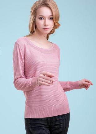 Жіночий джемпер, блузка з круглою горловиною. з довгими рукавами. рожева s-xl