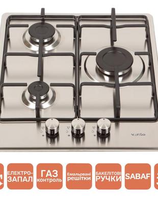 Газовая поверхность 3 конфорки ventolux hg430-b3 s (x) нержавейка газ контроль