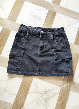 Джинсова юбка ♥️ с накладными карманами3 фото