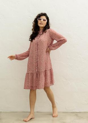 Летнее короткое свободное платье из креп-шифона. грязно-розовое s-m6 фото