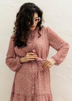 Летнее короткое свободное платье из креп-шифона. грязно-розовое s-m4 фото