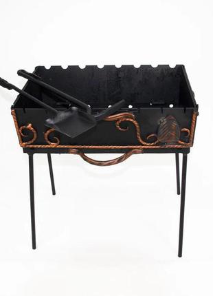 Мангал кований розкладний на 8 шампурів з кочергою та совком