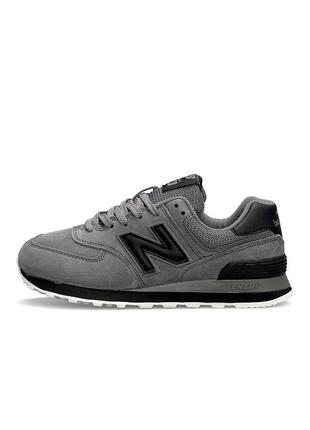 Женские кроссовки new balance 574 premium gray black серые спортивные кросы из натуральной замши нью баланс