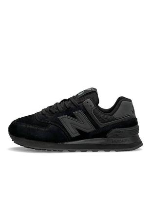 Женские кроссовки new balance 574 premium all black черные спортивные кросы из натуральной замши нью баланс