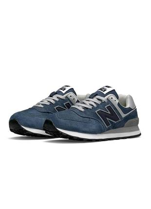 Женские кроссовки new balance 574 premium blue navy голубые спортивные кросы из натуральной замши нью баланс4 фото