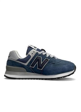 Женские кроссовки new balance 574 premium blue navy голубые спортивные кросы из натуральной замши нью баланс7 фото