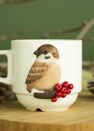 Кофейная чашка с птичкой3 фото