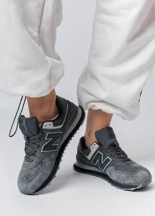 Женские кроссовки new balance 574 premium dark gray серые спортивные кросы из натуральной замши нью баланс10 фото