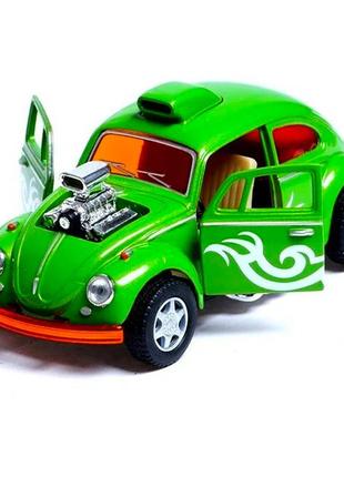 Машинка металлическая инерционная volkswagen beetle custom dragracer kinsmart kt5405w  1:32 (зеленый)1 фото