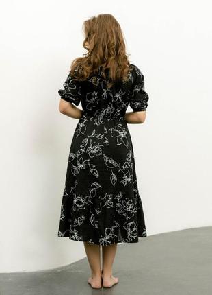 Свободное летнее платье миди с открытыми плечами. цветочный принт. черное s-m5 фото