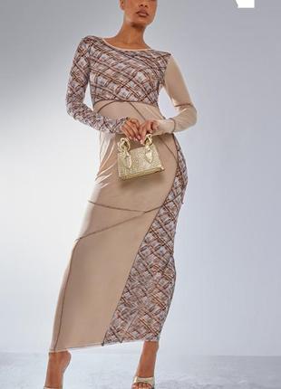 Моднячное платье макси сетка с вывернутым швом