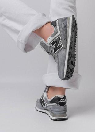 Женские кроссовки new balance 574 premium gray white серые спортивные кросы из натуральной замши нью баланс9 фото