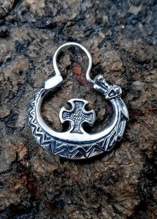 Сережка козацька «змій з хрестом» (двостороння, срібло)7 фото