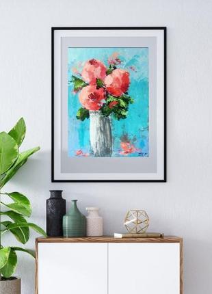 Картина акрилом  "букет розовых пионов" 20 х 30 см5 фото