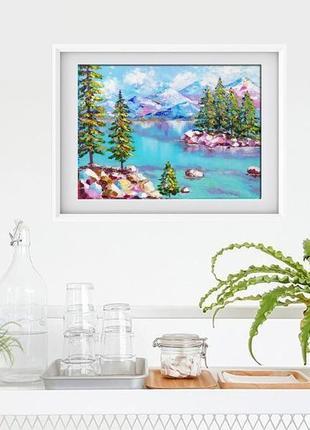 Картина маслом горное озеро 30 х 40 см3 фото