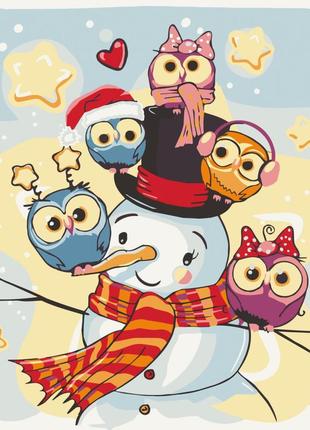 Розпис на полотні "сніговик із совами" art craft 15550-ac 30х30 см