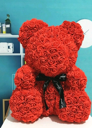 Мишко з троянд 25 см в красивій подарунковій упаковці2 фото