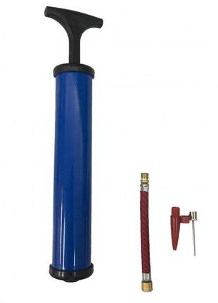 Насос для м'ячів, велосипеда, надувних виробів ms 0569 з еластичною трубкою та насадками (синій)1 фото