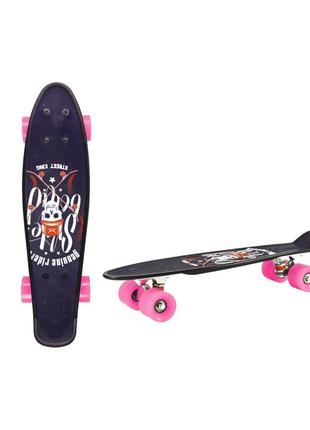 Детский скейт, пенни борд 22" sc20402 (rl7t) skull, pu колеса, дека 56*15 cm (розовый)
