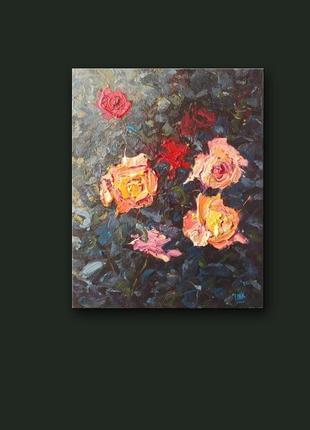 Авторская картина маслом "осенние розы". 30х24. холст на подрамнике2 фото
