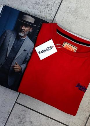 Мужская хлопковая модная винтажная футболка superdry в красном цвете размер s