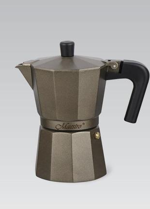 Гейзерна кавоварка на 6 чашок 300 мл із неіржавкої сталі maestro mr-1666-6-brown кавоварка на плиту2 фото