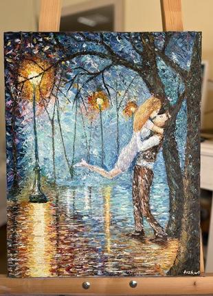 Картина маслом закохана пара. яскрава картина ручної роботи