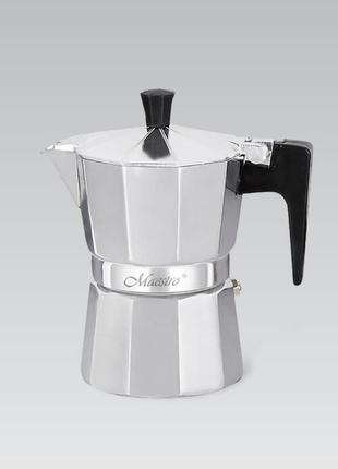 Гейзерна кавоварка на 3 чашки 150 мл із неіржавкої сталі maestro mr-1666-3 кавоварка на плиту1 фото