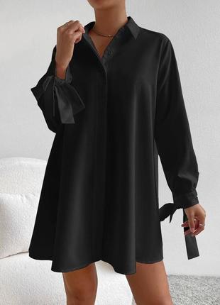 Черное женское платье-рубашка мини короткое женское платье-рубашка оверсайз свободного кроя софт4 фото