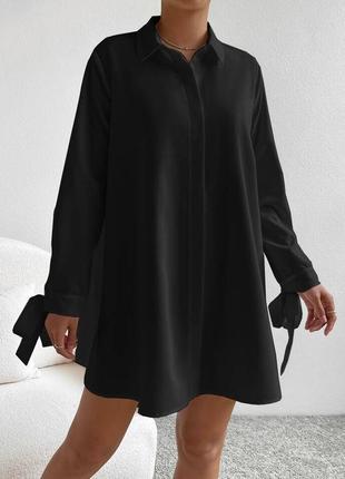 Черное женское платье-рубашка мини короткое женское платье-рубашка оверсайз свободного кроя софт1 фото